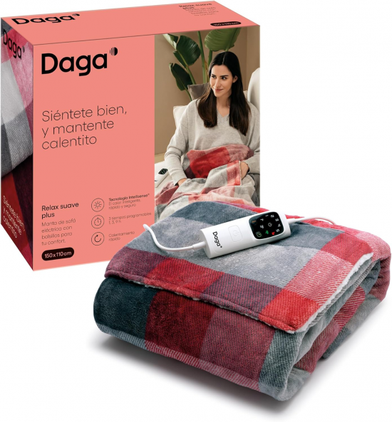 Manta eléctrica calienta camas Daga RELAX SUAVE PLUS 16876, 150 x 110 cm, 150W, 6 temperaturas